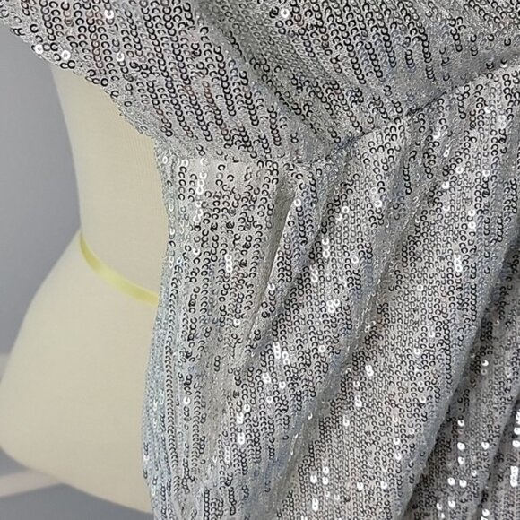 ELOQUII | Anthropologie Silver Sequin V-Neck Dolman Sleeve Holiday Party Romper - Picture 8 of 8